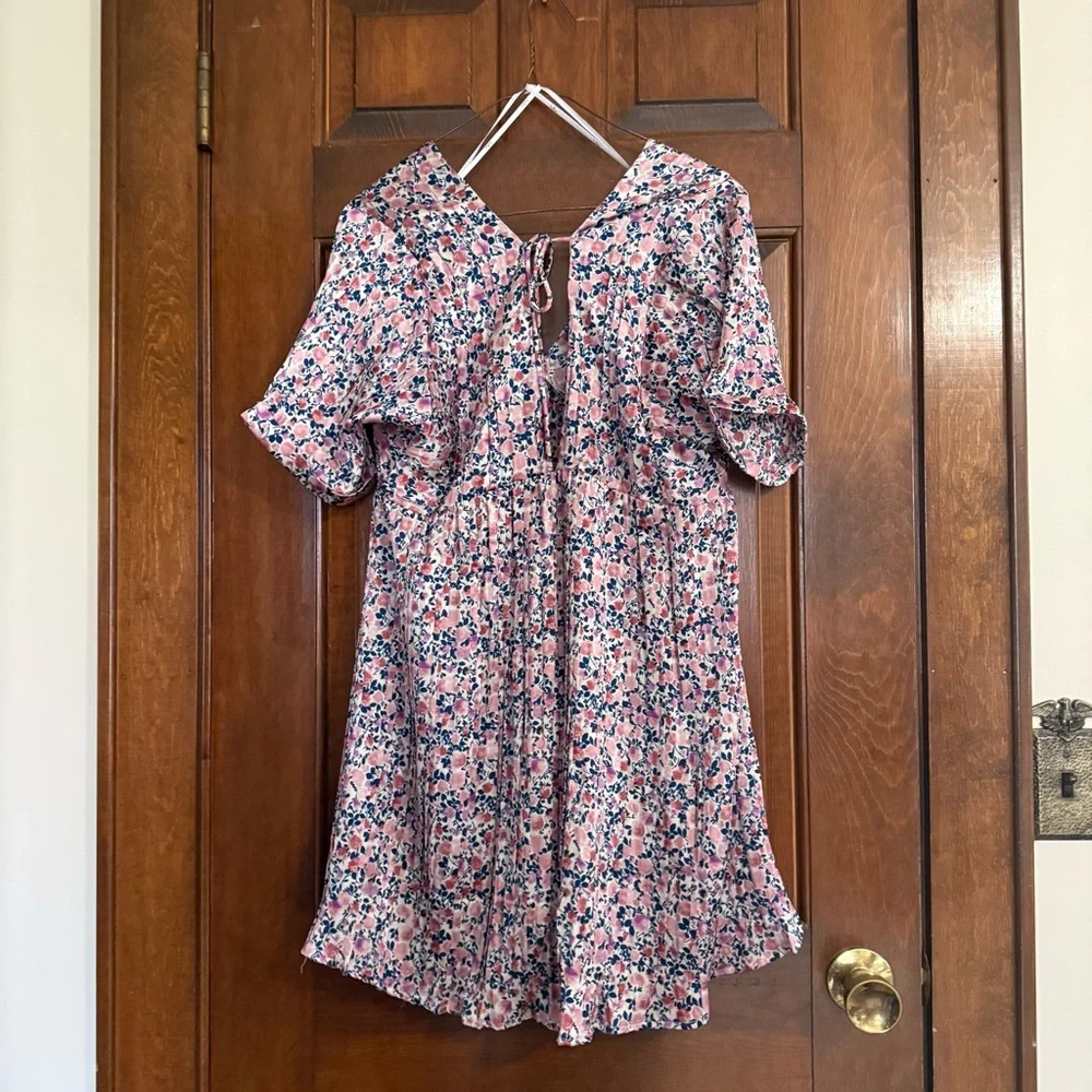 Lulus Express Yourself Blush Pink Floral Print Satin Babydoll Dress - Picture 5 of 6